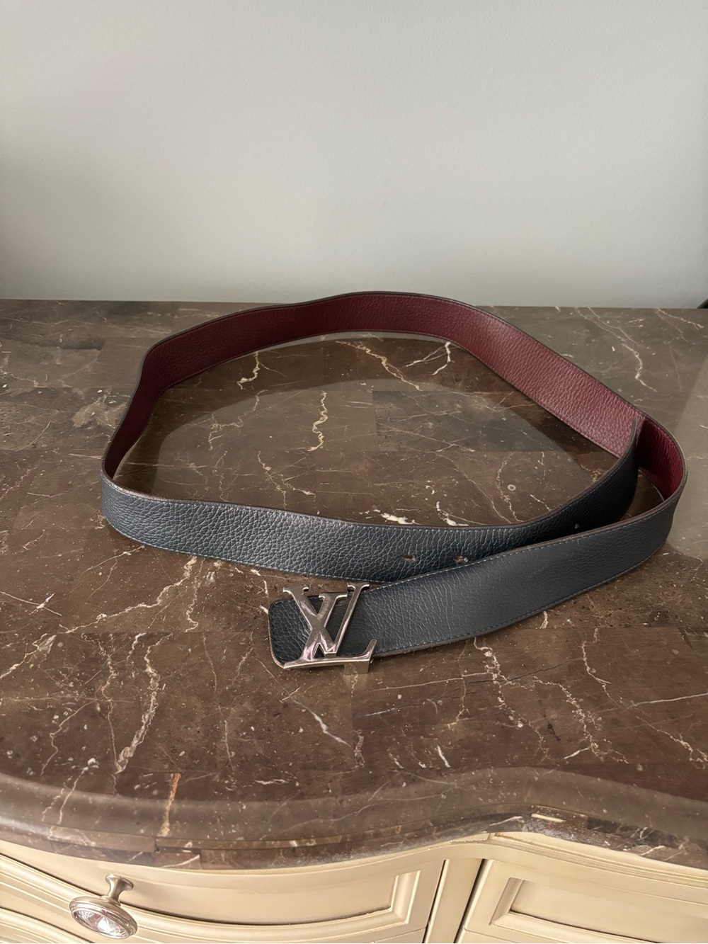 Louis Vuitton Men's Reversible Belt in Black and Burgundy with LV Buckle